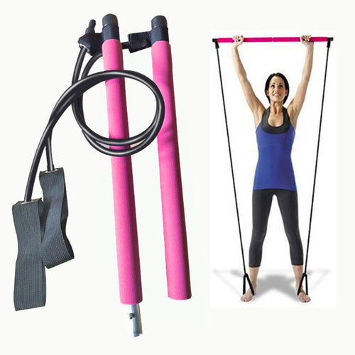 Portable 2 Foot Loops Lightweight Trainer Pilates Bar Stick with Resistance Band for Gym Home Fitness Sports Body Workout