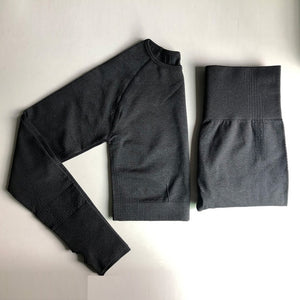 Vital Women Sport Suit Yoga Set Gym Workout Clothes Long Sleeve Fitness Crop Top + High Waist Energy Seamless Leggings