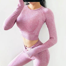 Load image into Gallery viewer, Women Seamless yoga set Fitness Sport Suits GYM cloth Yoga  Shirts High Waist Running Leggings Workout Pants Shirts Bra Tops