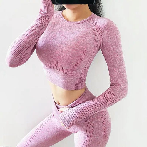 Women Seamless yoga set Fitness Sport Suits GYM cloth Yoga  Shirts High Waist Running Leggings Workout Pants Shirts Bra Tops
