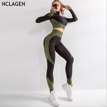 Load image into Gallery viewer, Brand Sport Suit Woman Seamless Running Tracksuit Sportswear Gym Crop Top Yoga Pant Fitness Clothes Workout Leggings 2 Piece Set