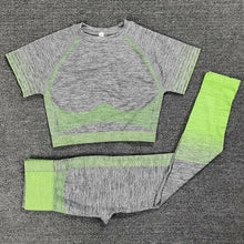 Load image into Gallery viewer, Seamless Rib Yoga Set Sport Outfits Women Two 2 Piece Dry Fit Tight Long Sleeve Crop top+Leggings Workout Gym Suit Fitness Sets