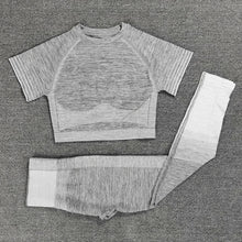 Load image into Gallery viewer, Seamless Rib Yoga Set Sport Outfits Women Two 2 Piece Dry Fit Tight Long Sleeve Crop top+Leggings Workout Gym Suit Fitness Sets