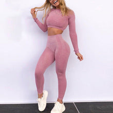 Load image into Gallery viewer, Seamless Yoga Suit 2 piece Sports Shirts Crop Top Seamless Leggings Sport Set Gym Clothes Fitness Tracksuit Workout Set Femme