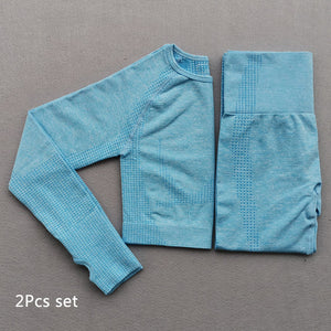 Seamless Yoga Suit 2 piece Sports Shirts Crop Top Seamless Leggings Sport Set Gym Clothes Fitness Tracksuit Workout Set Femme