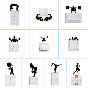 Gym Crossbar Fitness Man Woman Switch Sticker Creative Sport Silhouette Wall Sticker for Gym Bedroom Living Room Home Decor